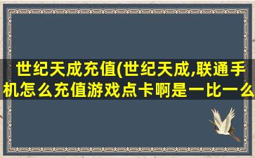 世纪天成充值(世纪天成,联通手机怎么充值游戏点卡啊是一比一么)插图