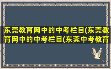 东莞教育网中的中考栏目(东莞教育网中的中考栏目(东莞中考教育系统))