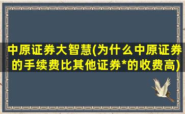 中原证券大智慧(为什么中原证券的手续费比其他证券*的收费高)