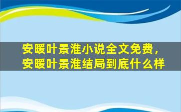 安暖叶景淮小说全文免费，安暖叶景淮结局到底什么样插图