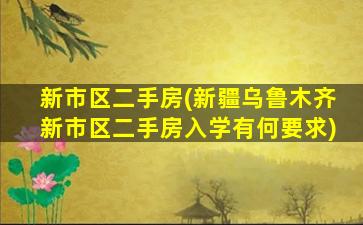 新市区二手房(*乌鲁木齐新市区二手房入学有何要求)