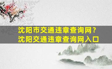 沈阳市交通违章查询网？沈阳交通违章查询网入口