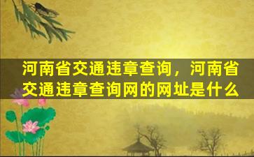 河南省交通违章查询，河南省交通违章查询网的网址是什么插图