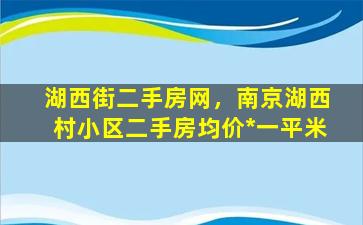 湖西街二手房网，南京湖西村小区二手房均价*一平米插图