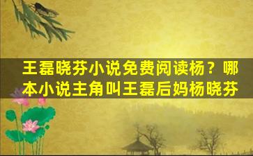 王磊晓芬小说免费阅读杨？哪本小说主角叫王磊后妈杨晓芬