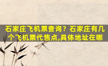 石家庄飞机票查询？石家庄有几个飞机票代售点,具体地址在哪