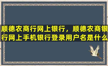 顺德农商行网上银行，顺德农商银行网上手机银行登录用户名是什么